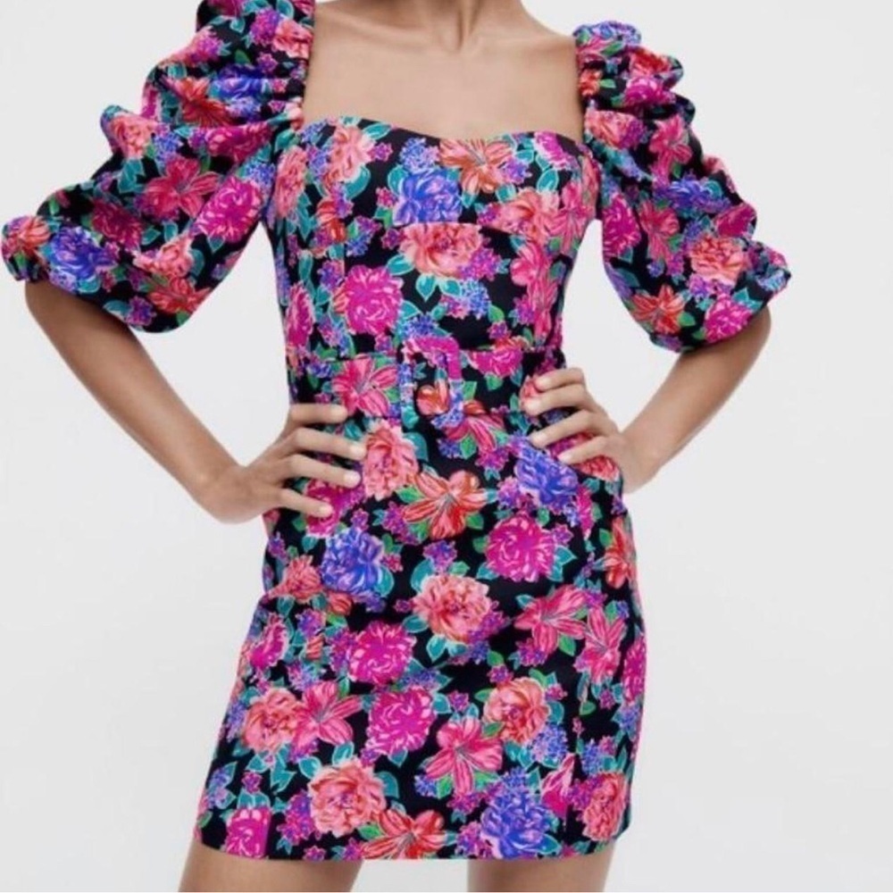Zara cottagecore floral puff sleeve mini dress Nwt